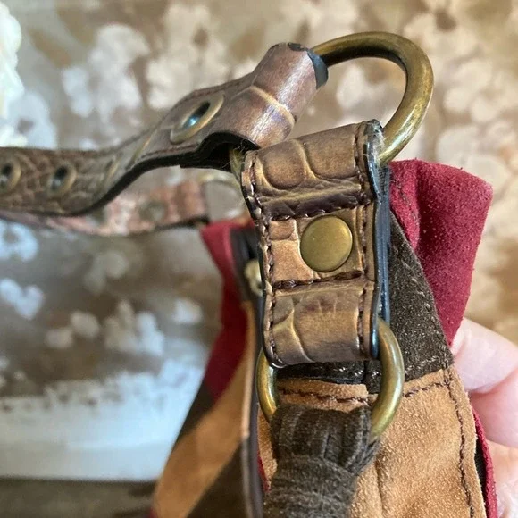 Patchwork Faux Suede Womens Hobo Shoulder Bag Multicolor 70's Boho‎ Western - Picture 6 of 10